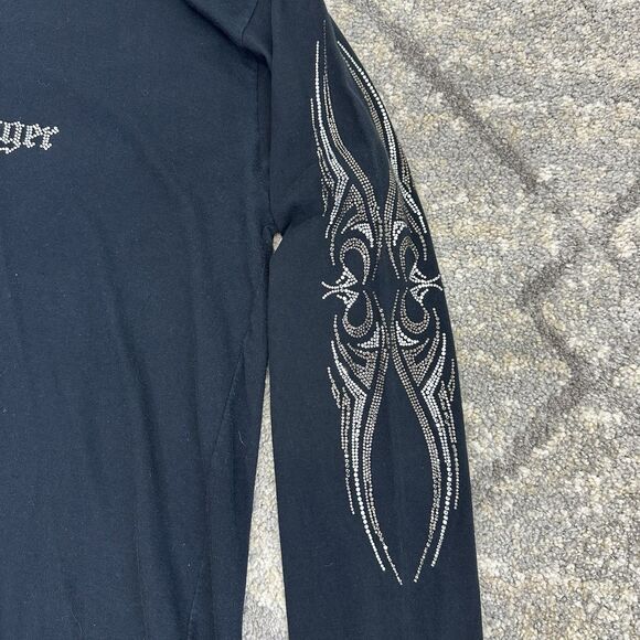 Silver Dagger Men's Embellished Ram Skull T-shirt Black 2XL Long Sleeve Biker - Picture 3 of 10